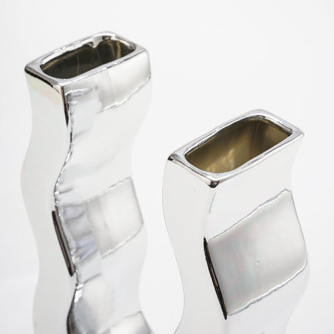 Wavy Silver Ceramic Vase - HYPEINDAHOUSE