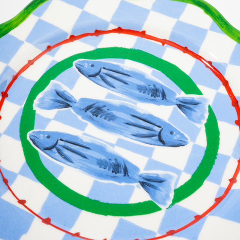 Blue Checkerboard & Fish Plate - HYPEINDAHOUSE