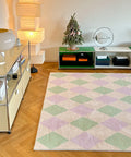(W6)Purple & Green Checkered Carpet - HYPEINDAHOUSE