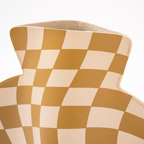Retro Vibe Checkered Leather Vase - HYPEINDAHOUSE