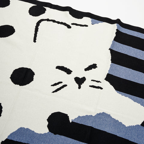 Cute Blue Kitty Striped Blanket