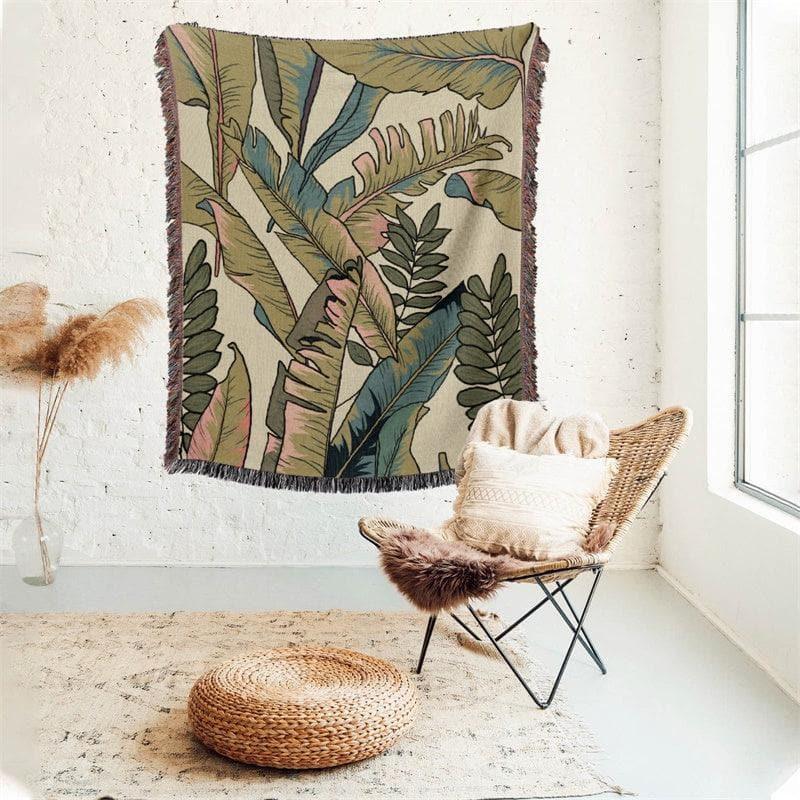 Palm Leaf Woven Throw Blanket HYPEINDAHOUSE